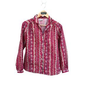 Today's Time's Vintage 80s Women's Psychedelic Office Blouse Floral Red LARGE